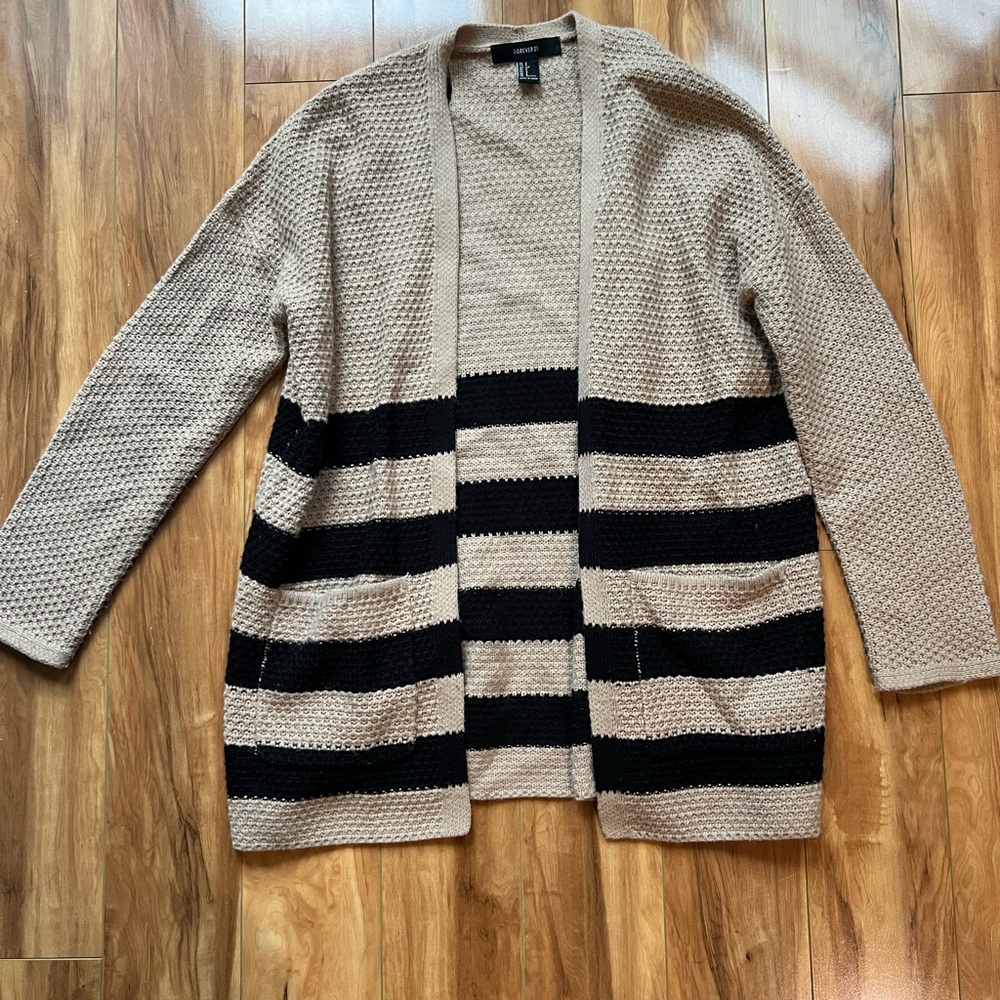 Forever 21 Tan and Black Striped Cardigan